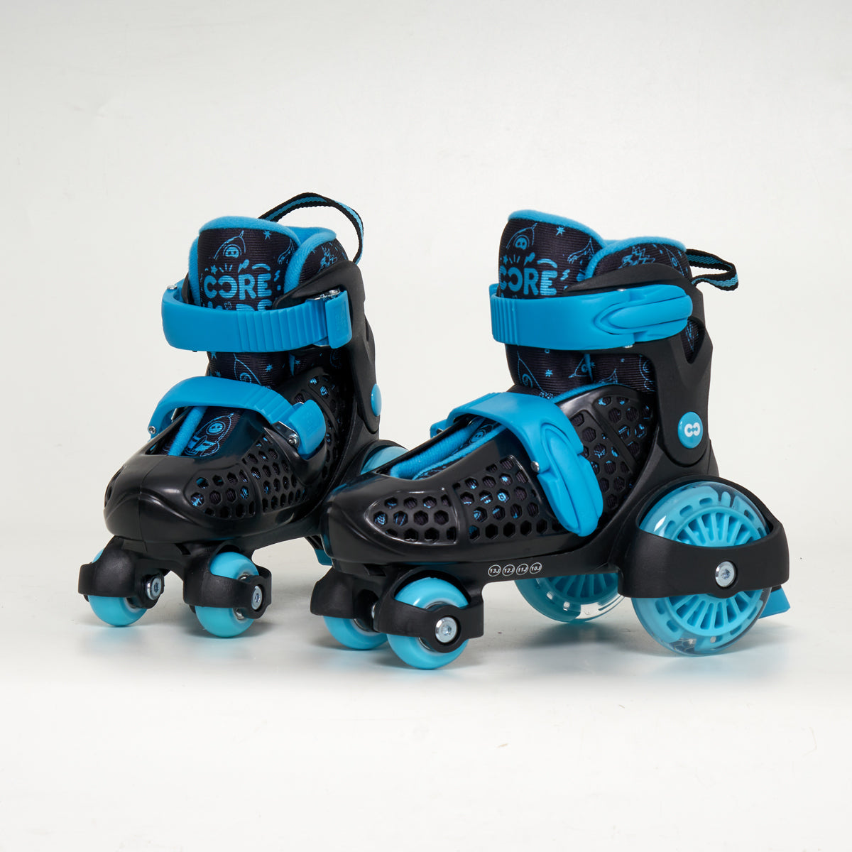 CORE Newbie - Kids Adjustable Roller Skates - Light-Up Wheels (Black/Blue)