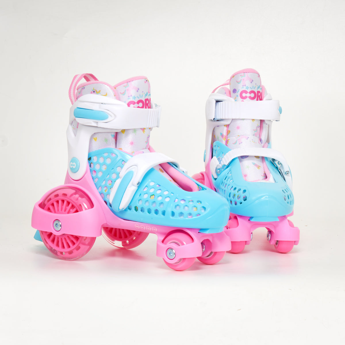 CORE Newbie - Kids Adjustable Roller Skates - Light-Up Wheels (Pink/Blue)