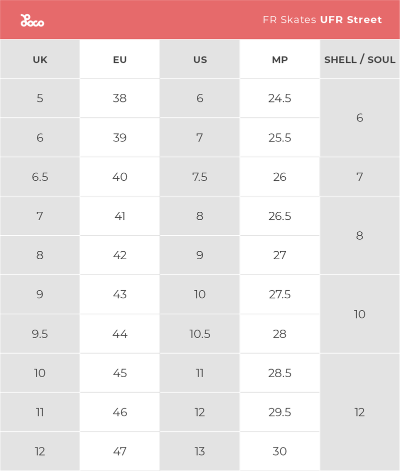 Product size chart