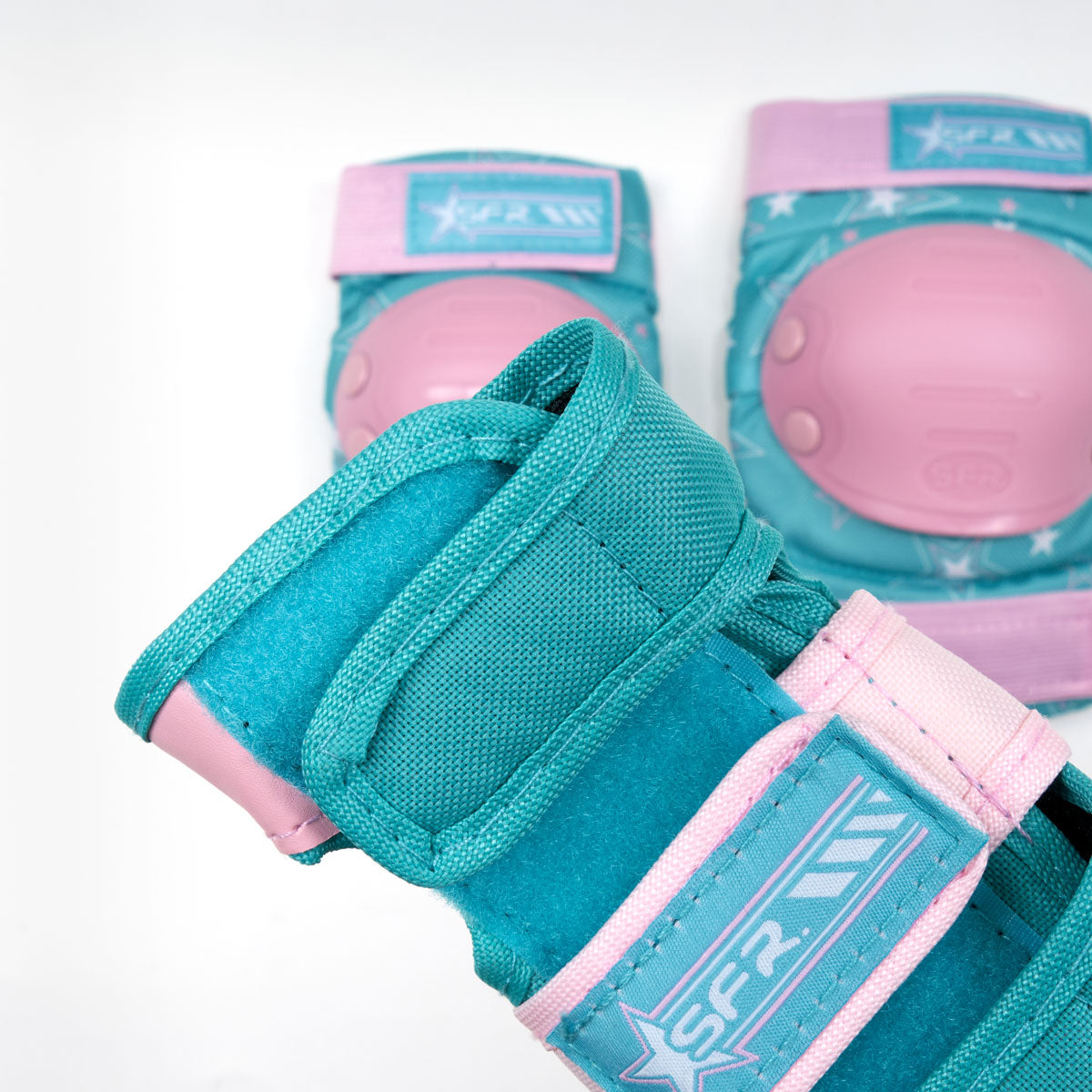 SFR 'Star' Triple Kids Pad Set - Pink & Green - Loco Skates