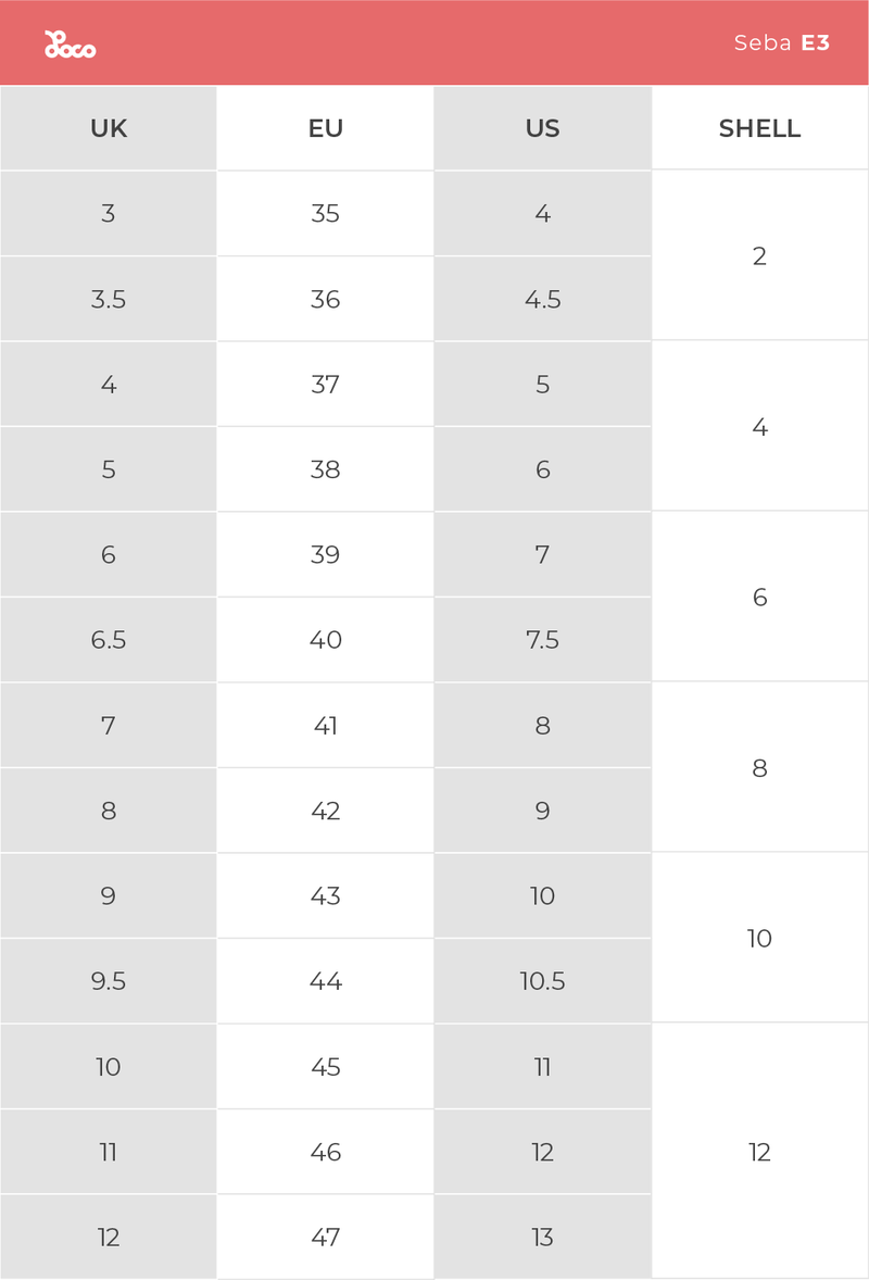 Product size chart