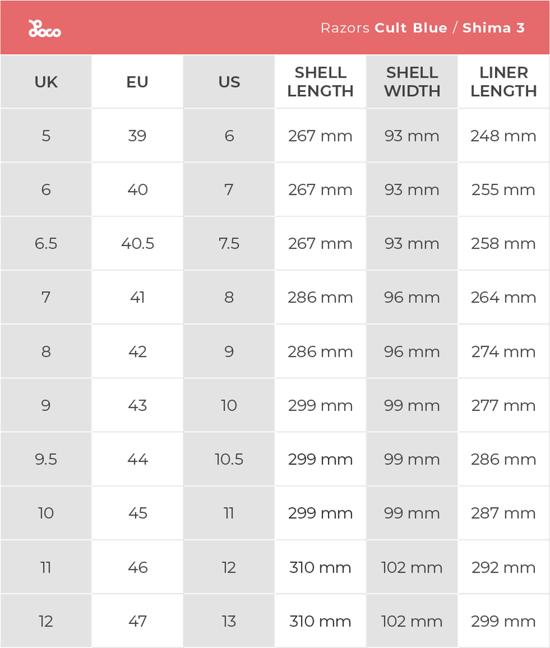 Product size chart