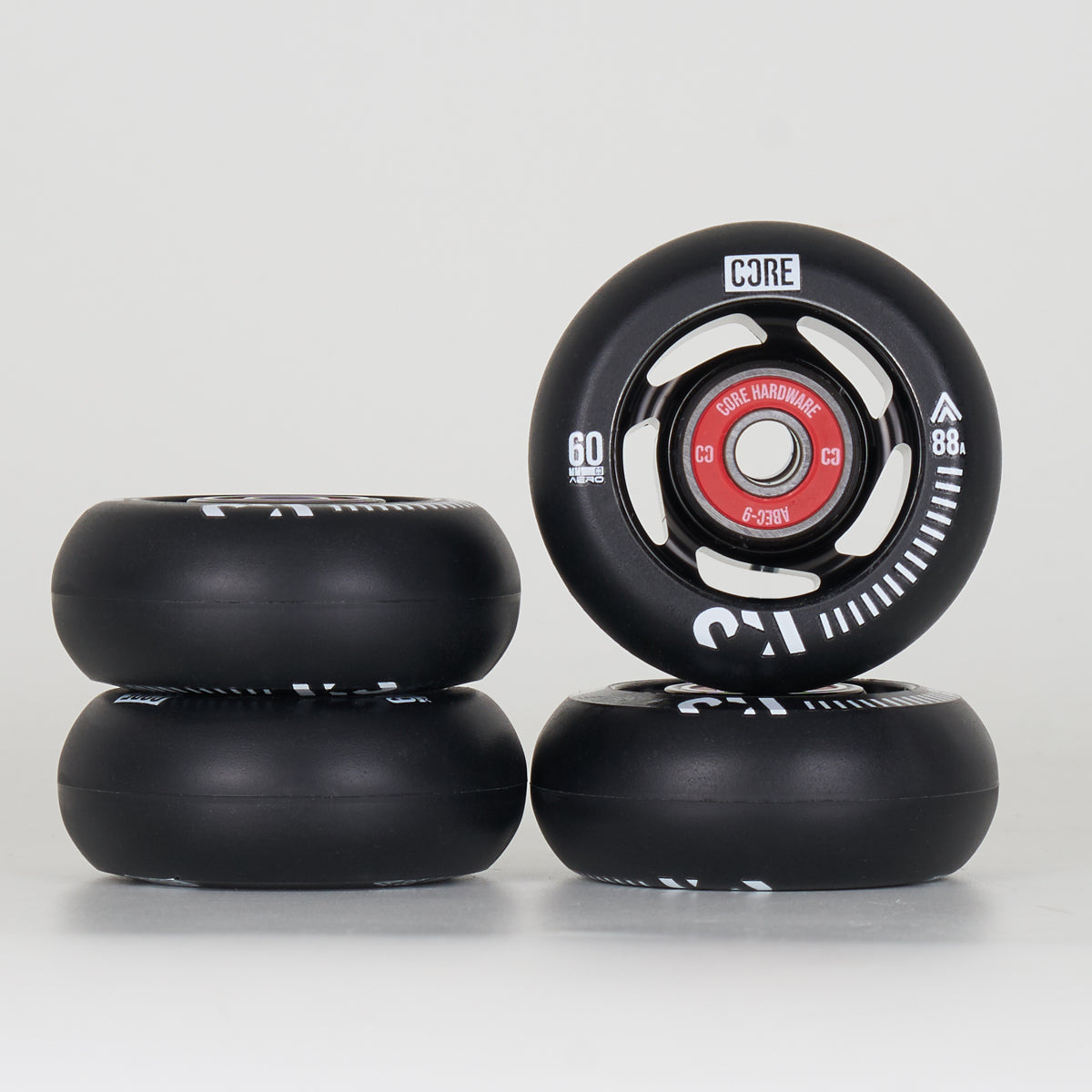 Core Aero Aluminium Wheels 60mm - Black Hub (with Abec 9 Bearings)