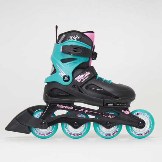 Rollerblade Fury G Junior Adjustable Inline Skates - Black / Aqua / Pink