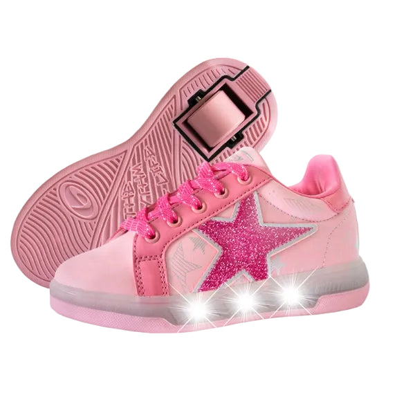 Breezy Rollers Blast - Walk & Roll Light Up Shoes (Double Pink)