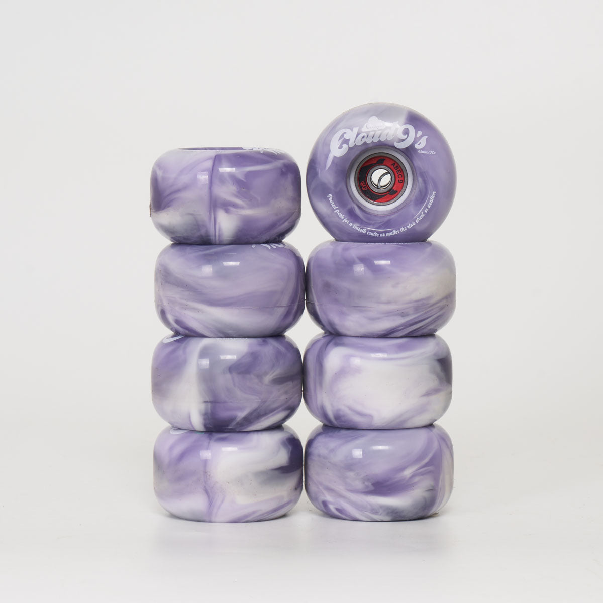 Chaya Cloud 9 62mm/78a Wheels -  Purple / White Swirl + WKD Abec 9 Bearings (8-Set (seconds))
