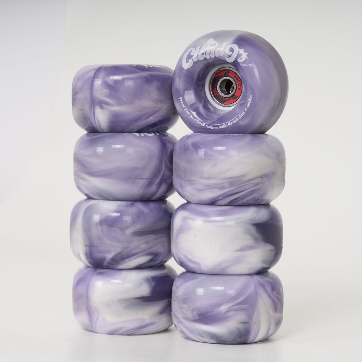 Chaya Cloud 9 62mm/78a Wheels -  Purple / White Swirl + WKD Abec 9 Bearings (8-Set (seconds))