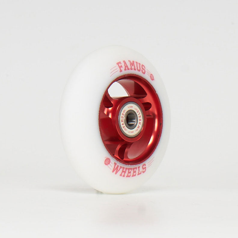 Famus Metal Core 90mm 86a White/Red Wheels - Inc. Bearings (Singles)