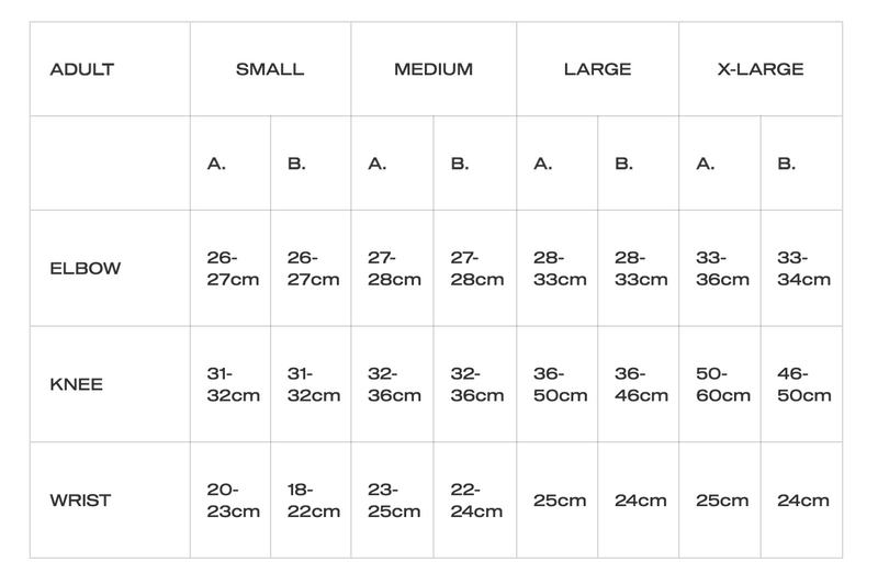 Product size chart