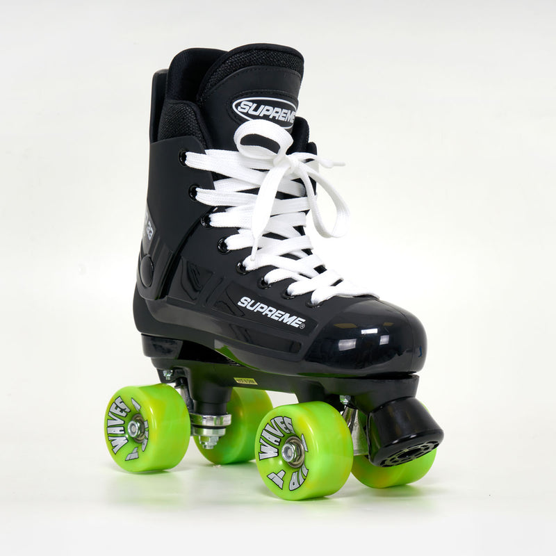 Supreme Turbo 33 roller skates in black with green Airwaves wheels