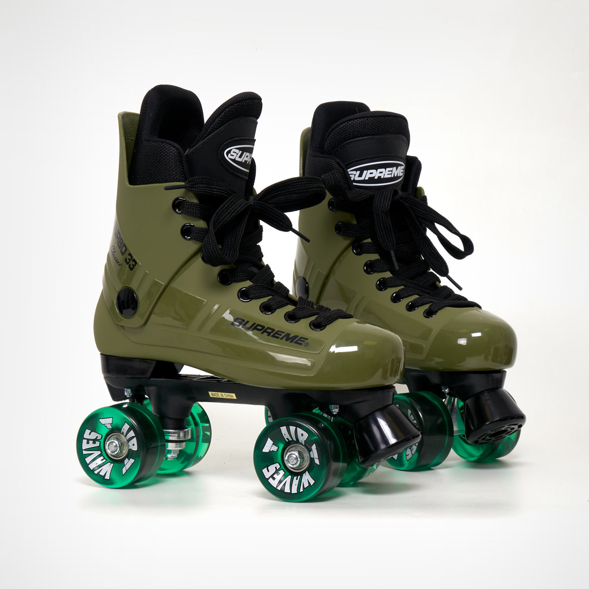 Supreme Turbo 33 Roller Skates (Bauer replacement) Army Green - Complete With Airwaves White Wheels (Various Colours)