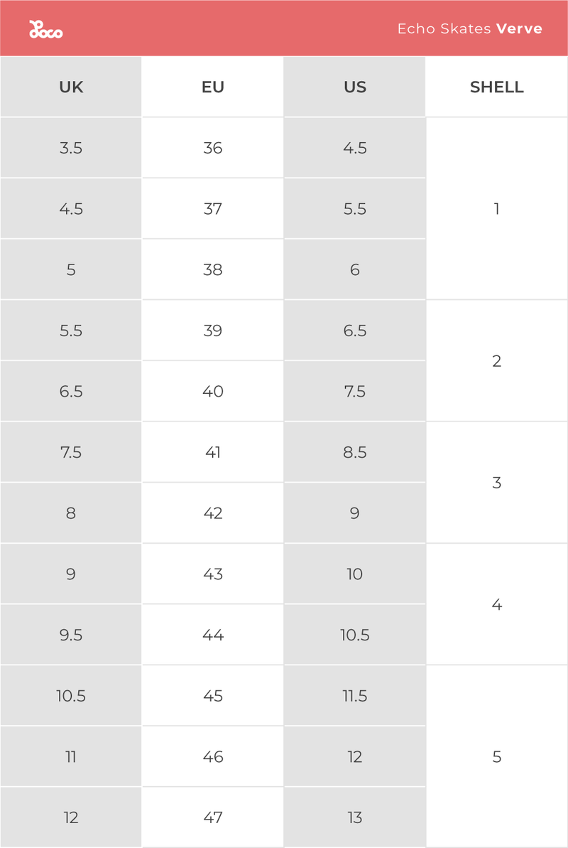 Product size chart