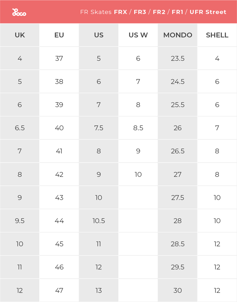 Product size chart