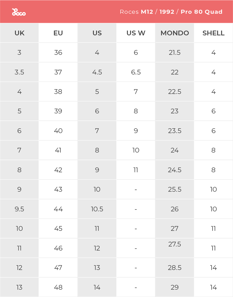 Product size chart