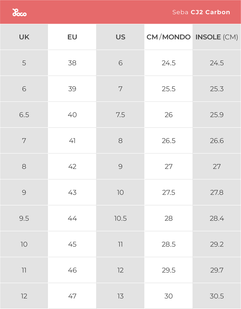 Product size chart