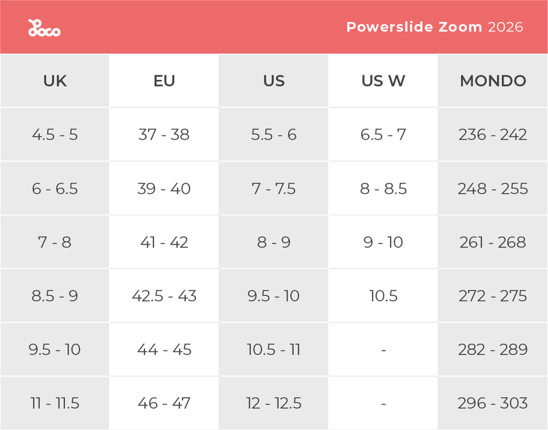 Product size chart