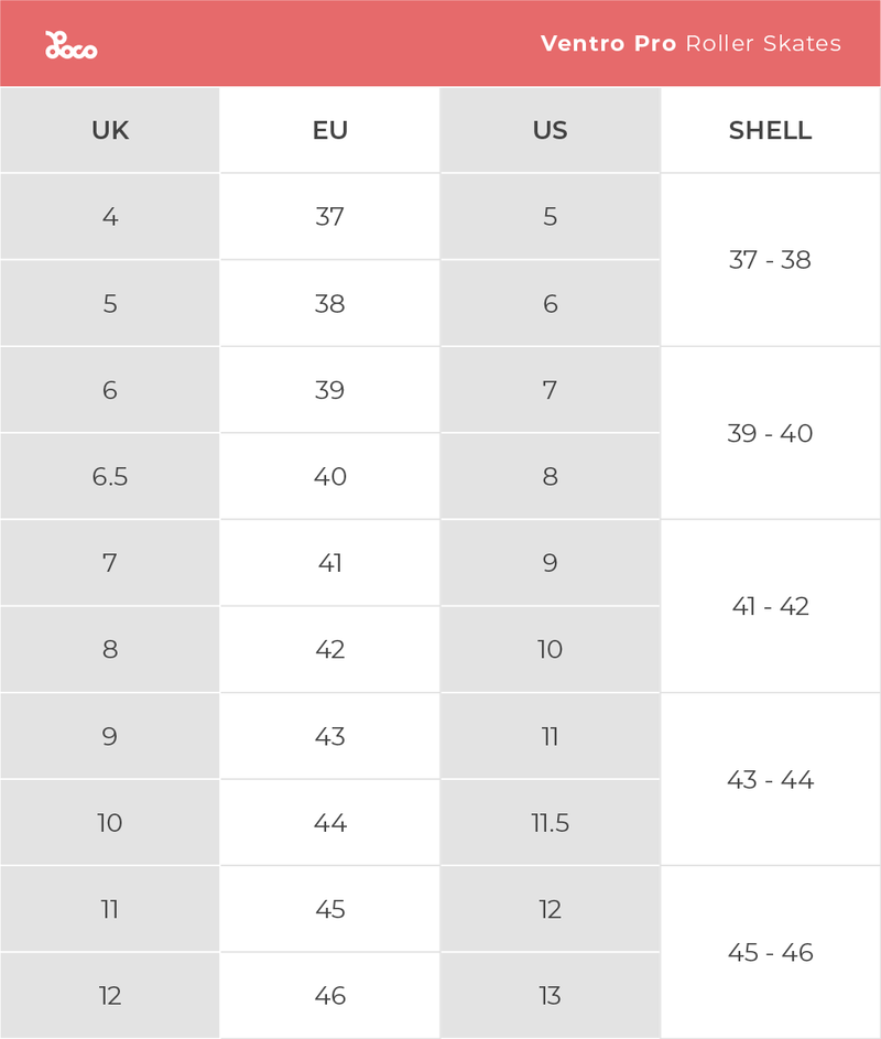 Product size chart