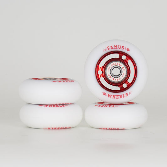 Famus Metal Core Wheels With Bearings 64mm - Red / White