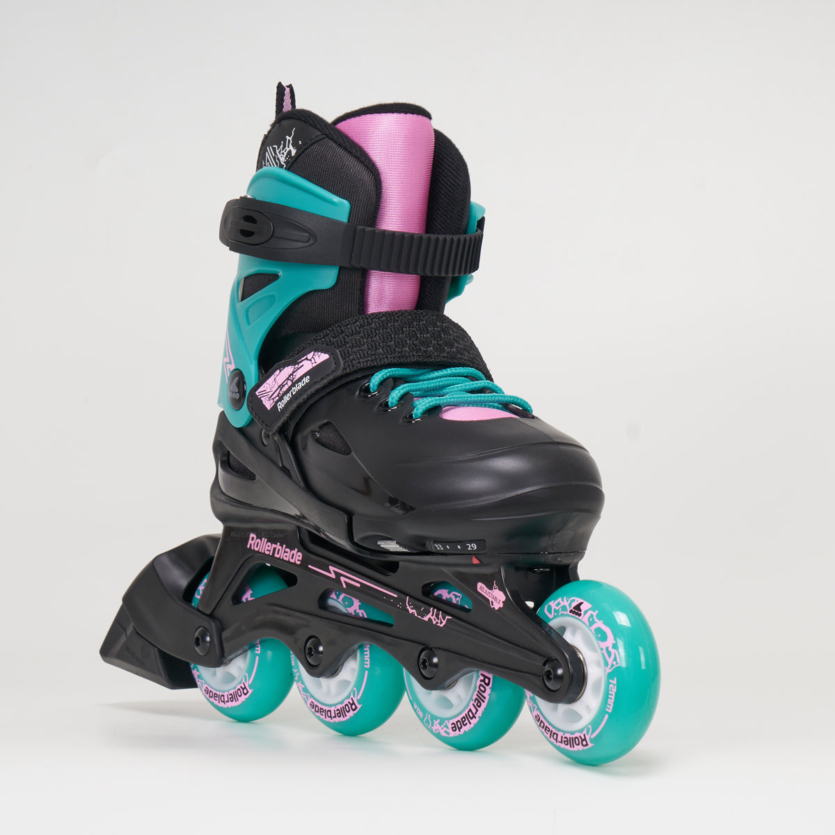 Rollerblade Fury G Junior Adjustable Skates - Black / Aqua / Pink